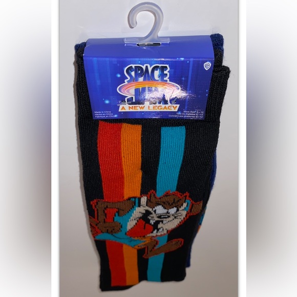 Space Jam Taz & Wile E. Crew Socks 2 Pair Men 6-12 Black Blue Tune Squad Legacy - Picture 11 of 11